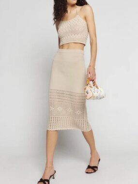 Reformation Women’s Carter Novelty Knit Organic Cotton Midi Skirt Size Small